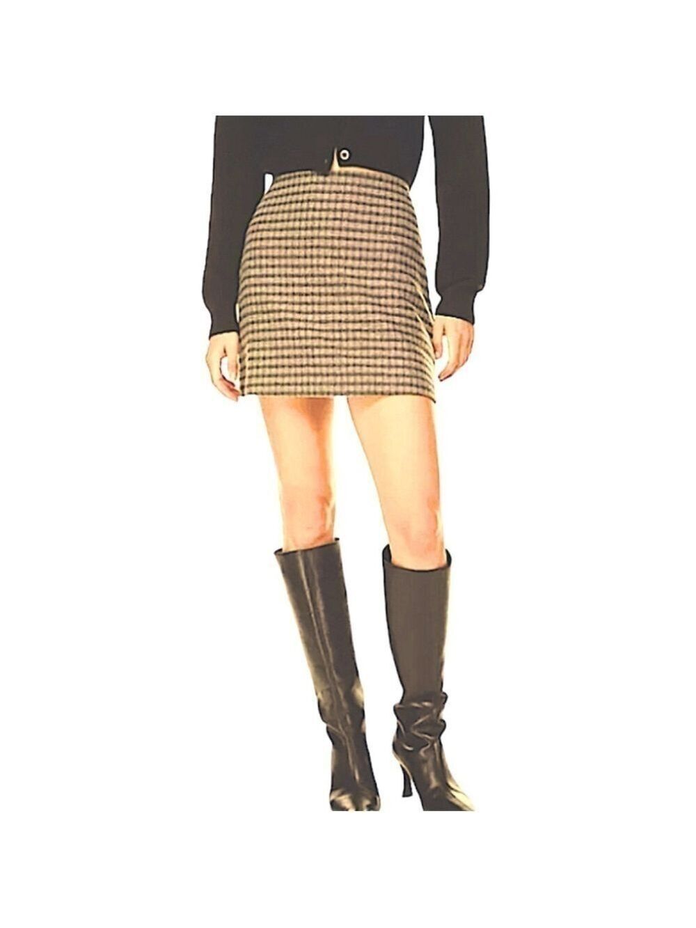 Aritzia Wilfred Mini Skirt Plaid Tan Flannel Wool Cashmere A Line Pockets Sz 4